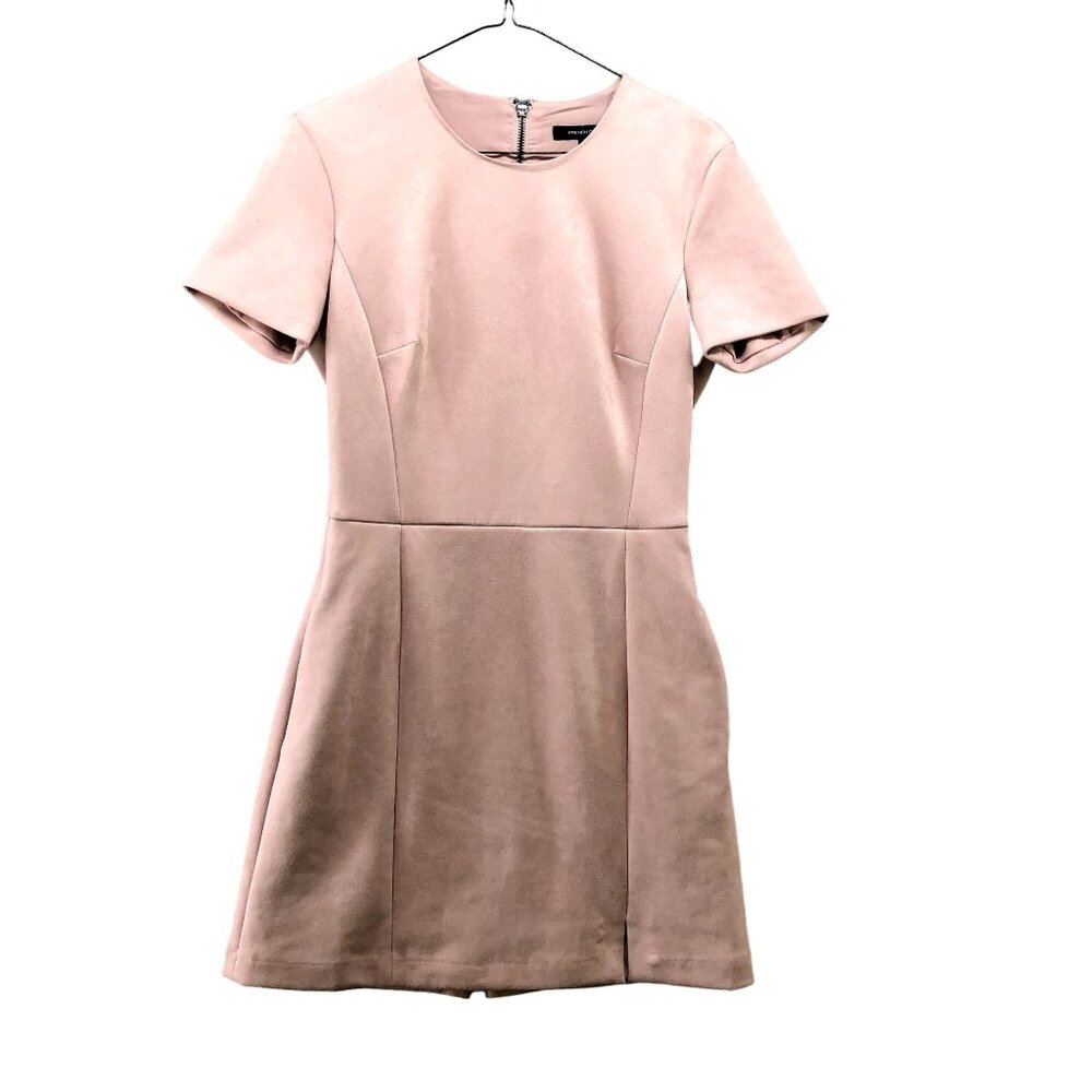 French Connection Faux Suede Dress Size 4 Dusty Pink Short Sleeve A-Line Mini